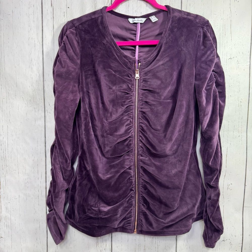 Susan Lucci Purple Velvet Ruched Zip Jacket Whimsigoth Glam Womens M Witchy Glam